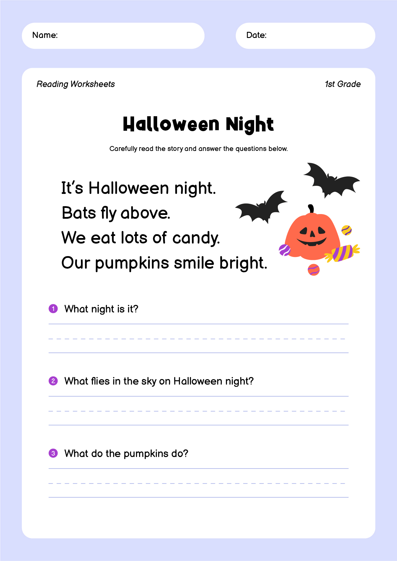 1st Grade Halloween Reading Worksheet