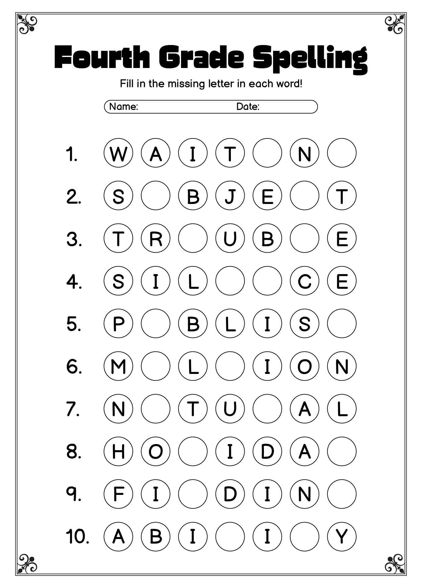 4th Grade Spelling Word List