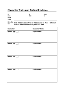 Character Trait and Evidence Worksheet