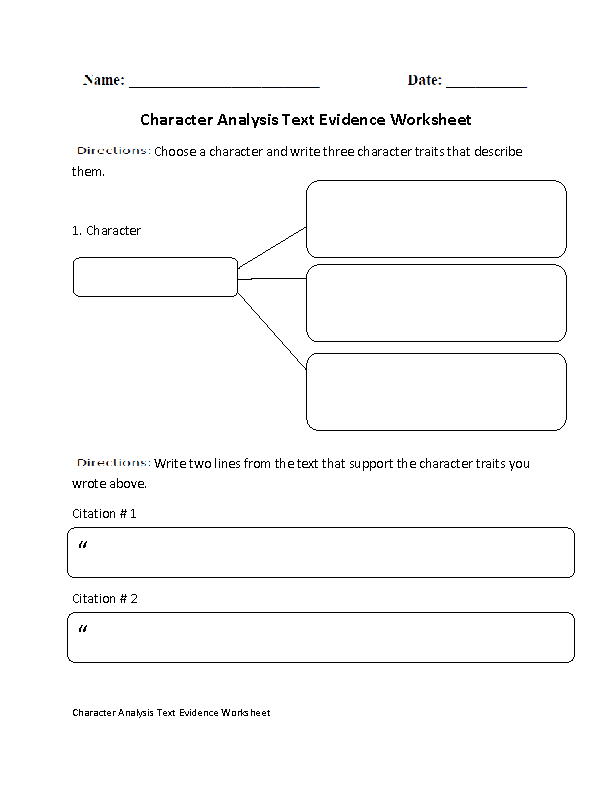 Character Traits Evidence Worksheet