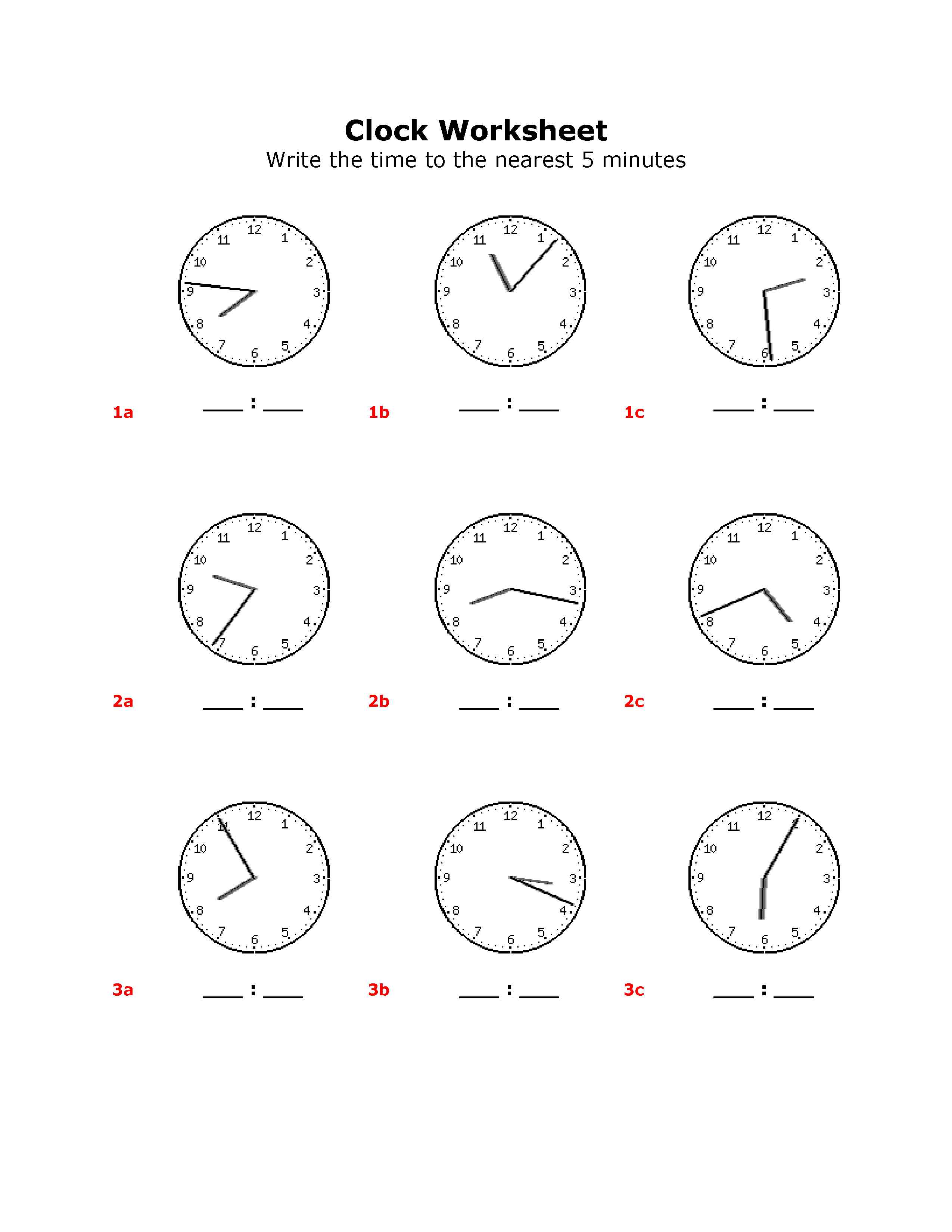 Clock Worksheets Grade 3