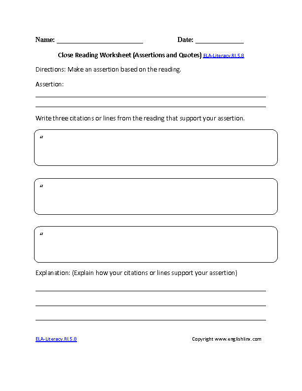 Common Core 5th Grade Reading Worksheets