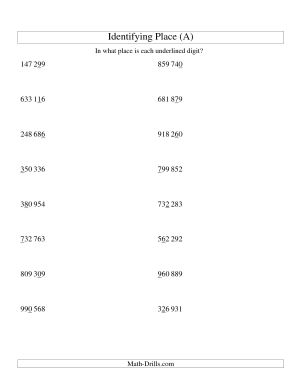 Decimal Place Value to Thousandths Worksheets