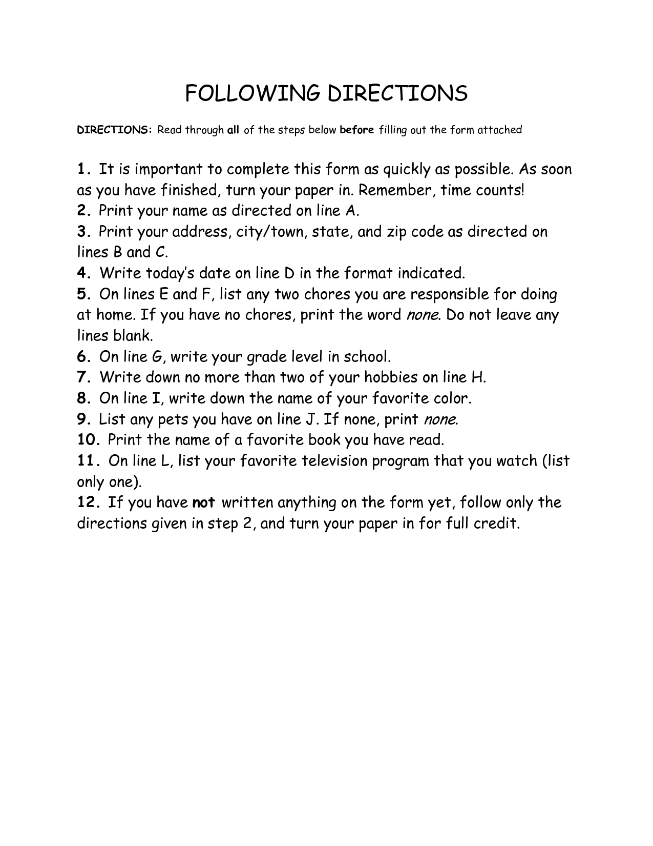 Worksheet On Following Directions Worksheet24