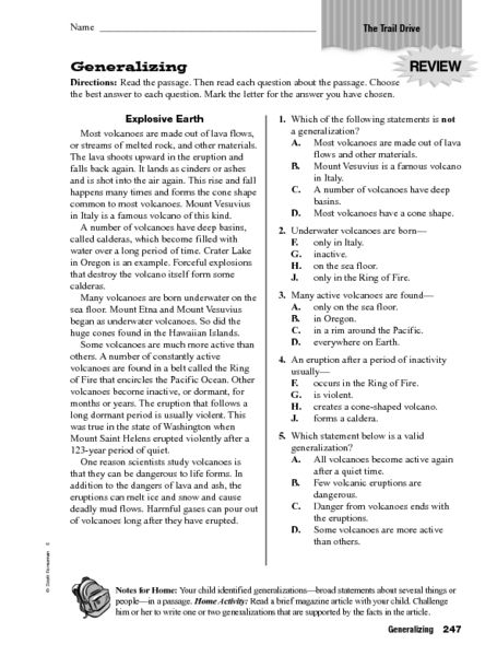 Generalization Reading Worksheets