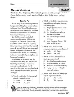 Generalization Worksheets 5th Grade Reading