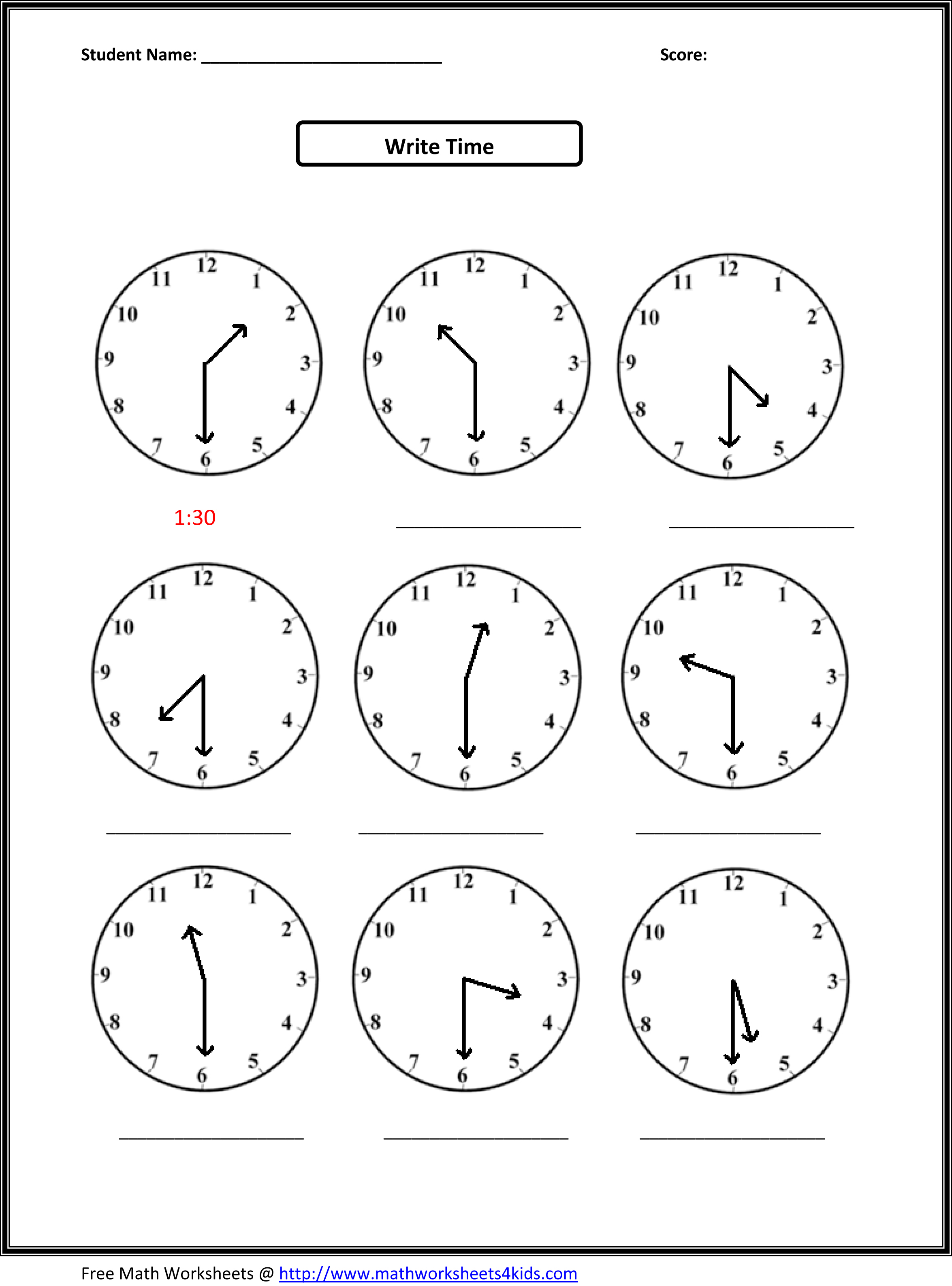 Math Second Worksheet 2nd Grade Time