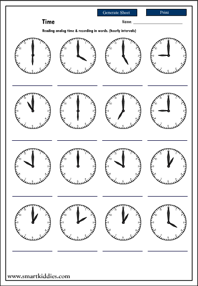 O Clock Time Worksheet