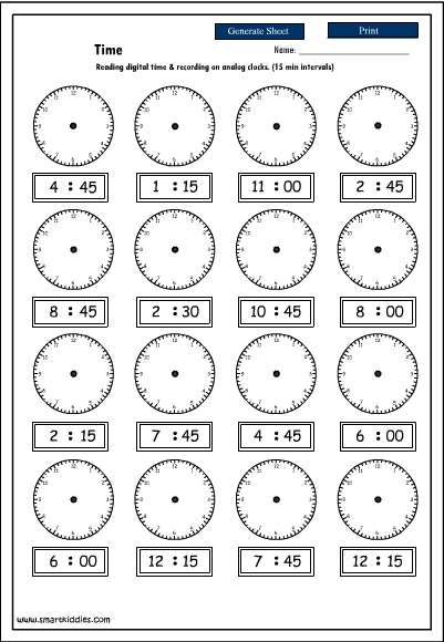 Reading Digital Time Worksheets