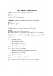 Simple Simile Metaphor Personification Worksheet