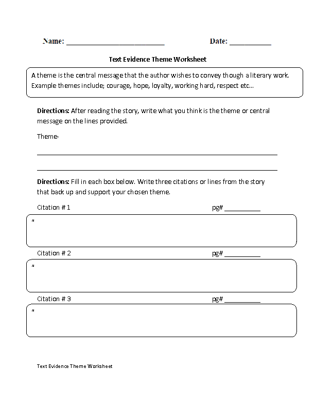 Text Evidence Middle School Worksheets