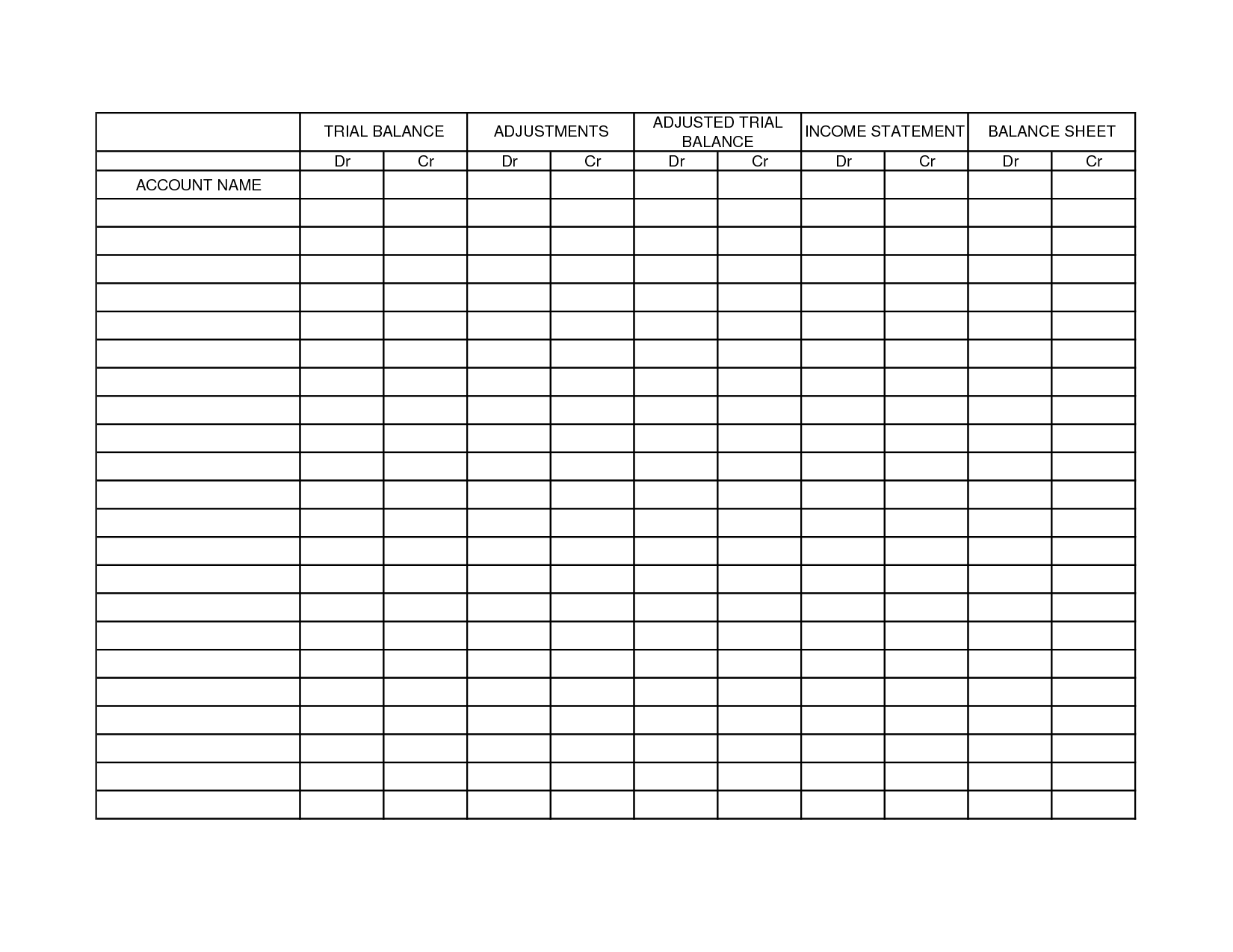 Trial Balance Sheet Template