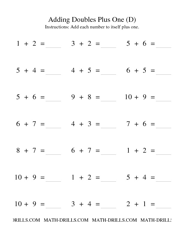 Addition Doubles First Grade Math Worksheets