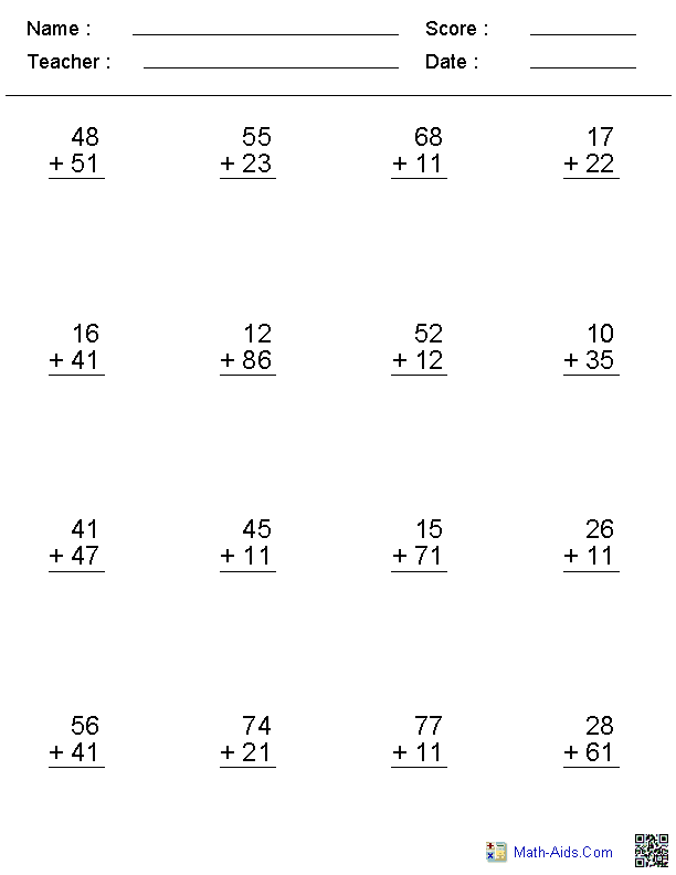 Addition with Regrouping Worksheets