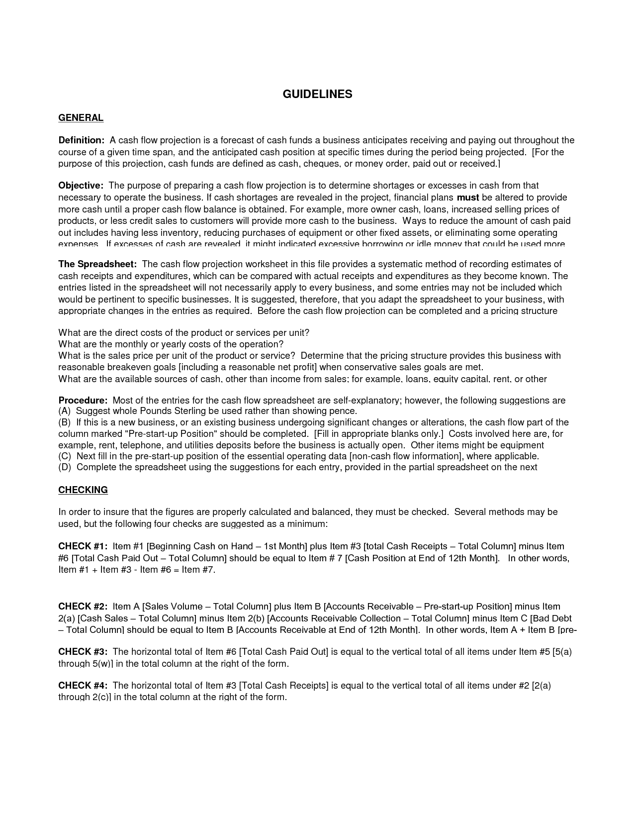 Cash Flow Projection Worksheet