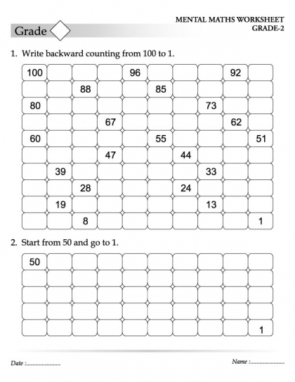 Counting Backwards From 100 Worksheets