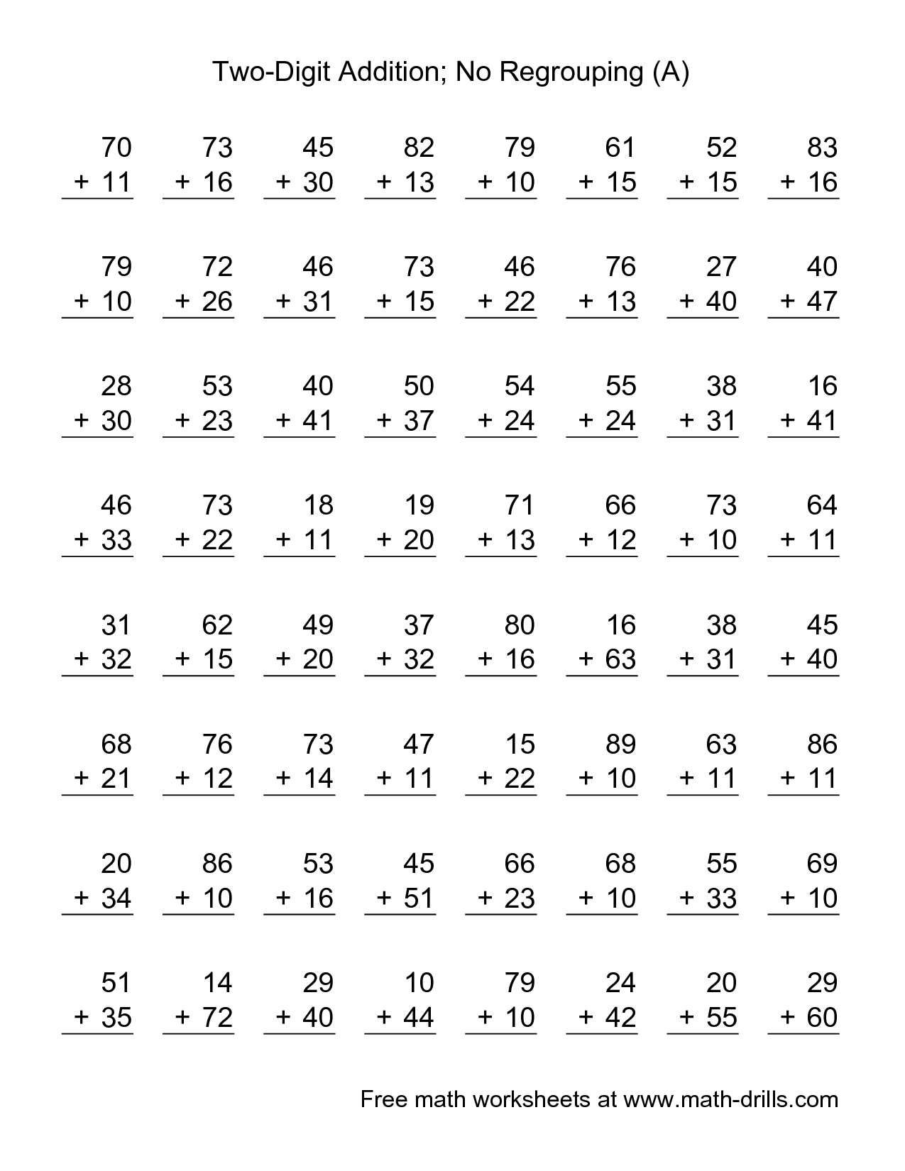 Double-Digit Addition No Regrouping