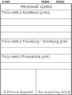 Elementary Student Goal Sheets