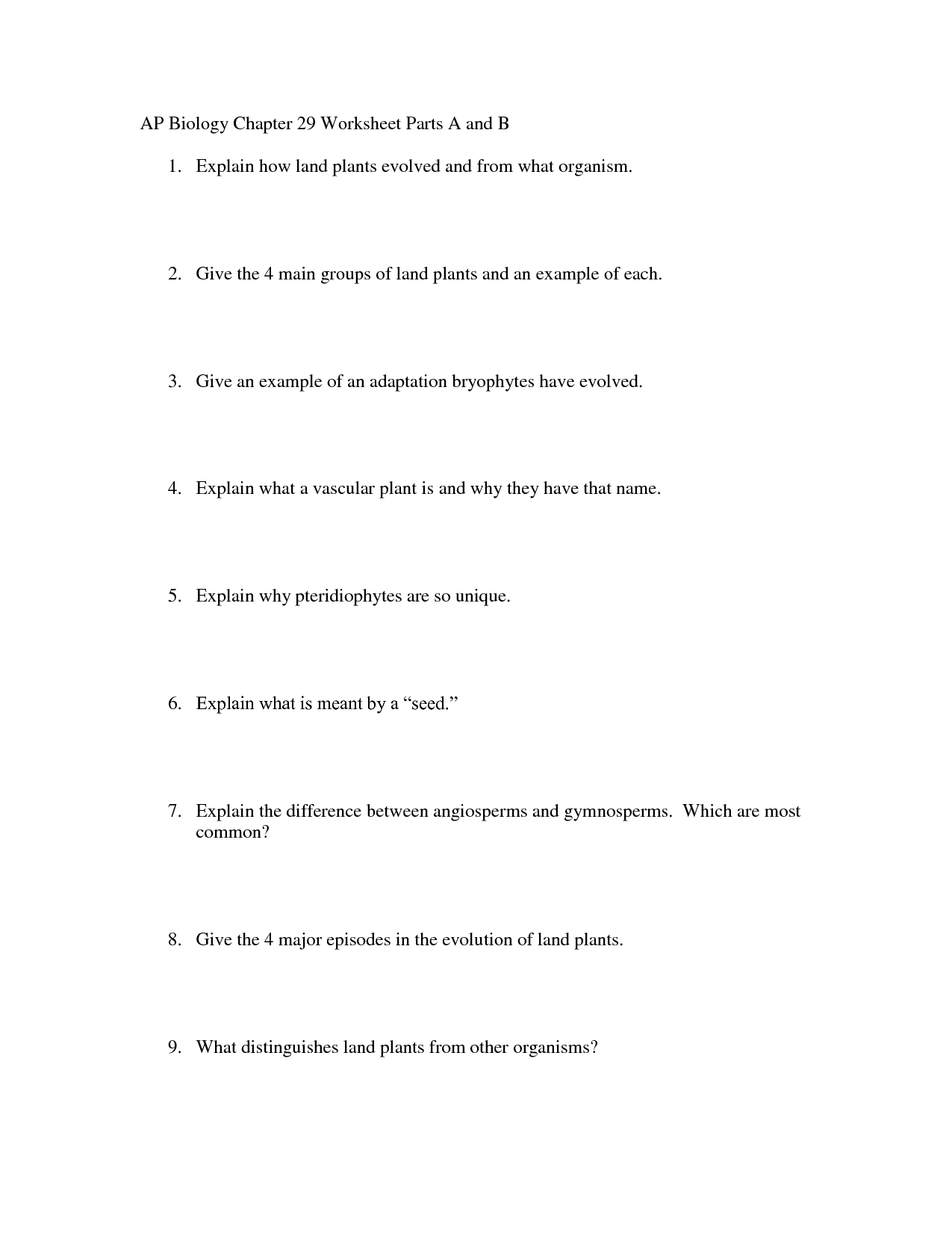 Evolution Worksheets Biology