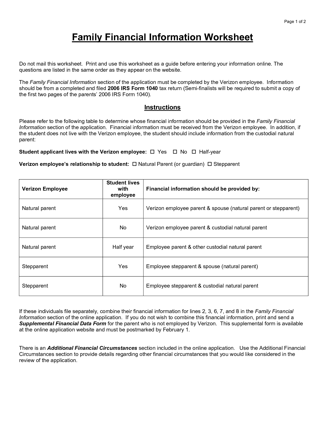 Family Financial Planning Worksheet