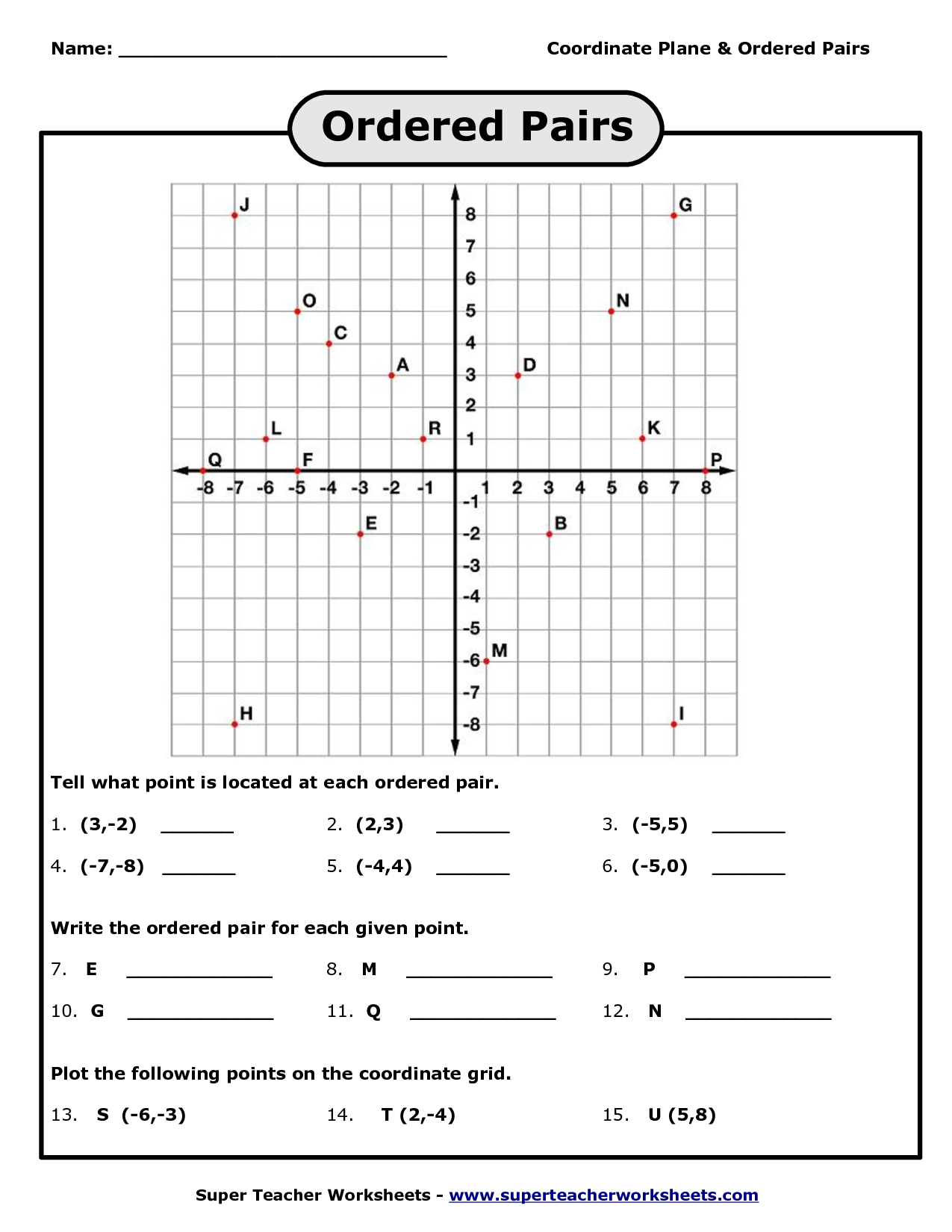 Graphing Points On Coordinate Plane Worksheet