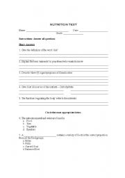 Health Nutrition Worksheets for Middle School