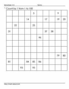 Kindergarten Worksheets Counting to 100 Chart