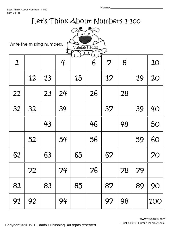 Kindergarten Worksheets Numbers 1 100