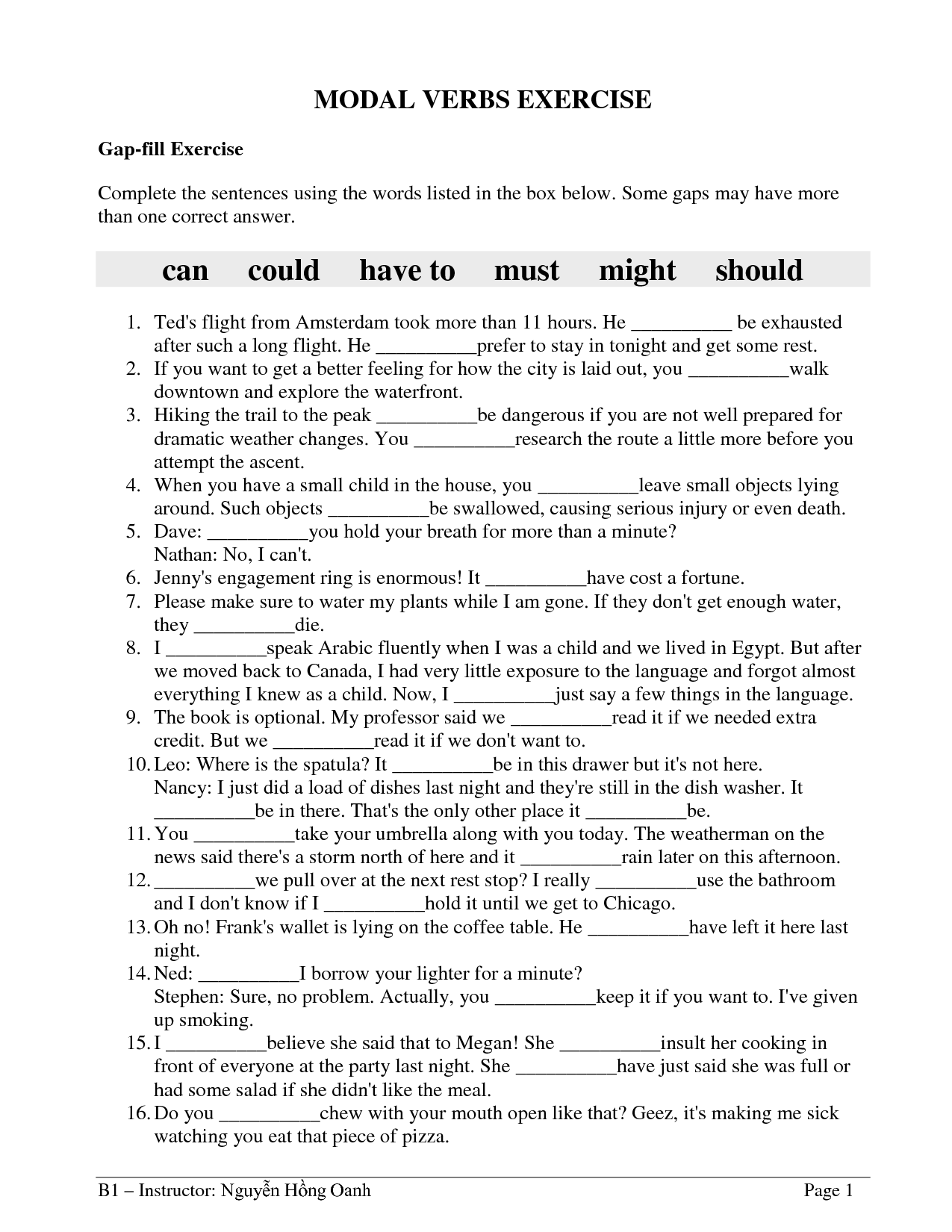 Worksheet For Class 7 English Grammar Modals