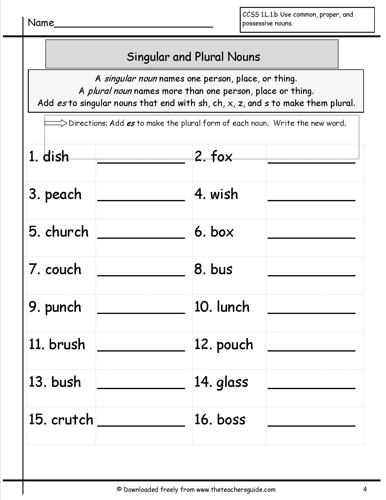 Singular and Plural Nouns Worksheets