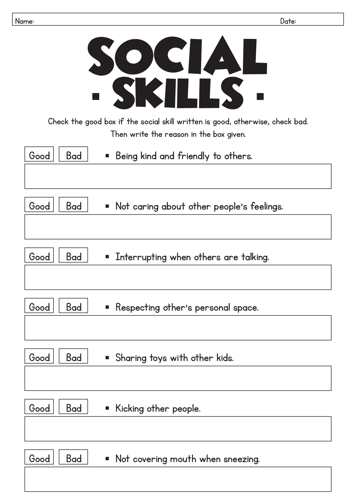 Social Skills Worksheets