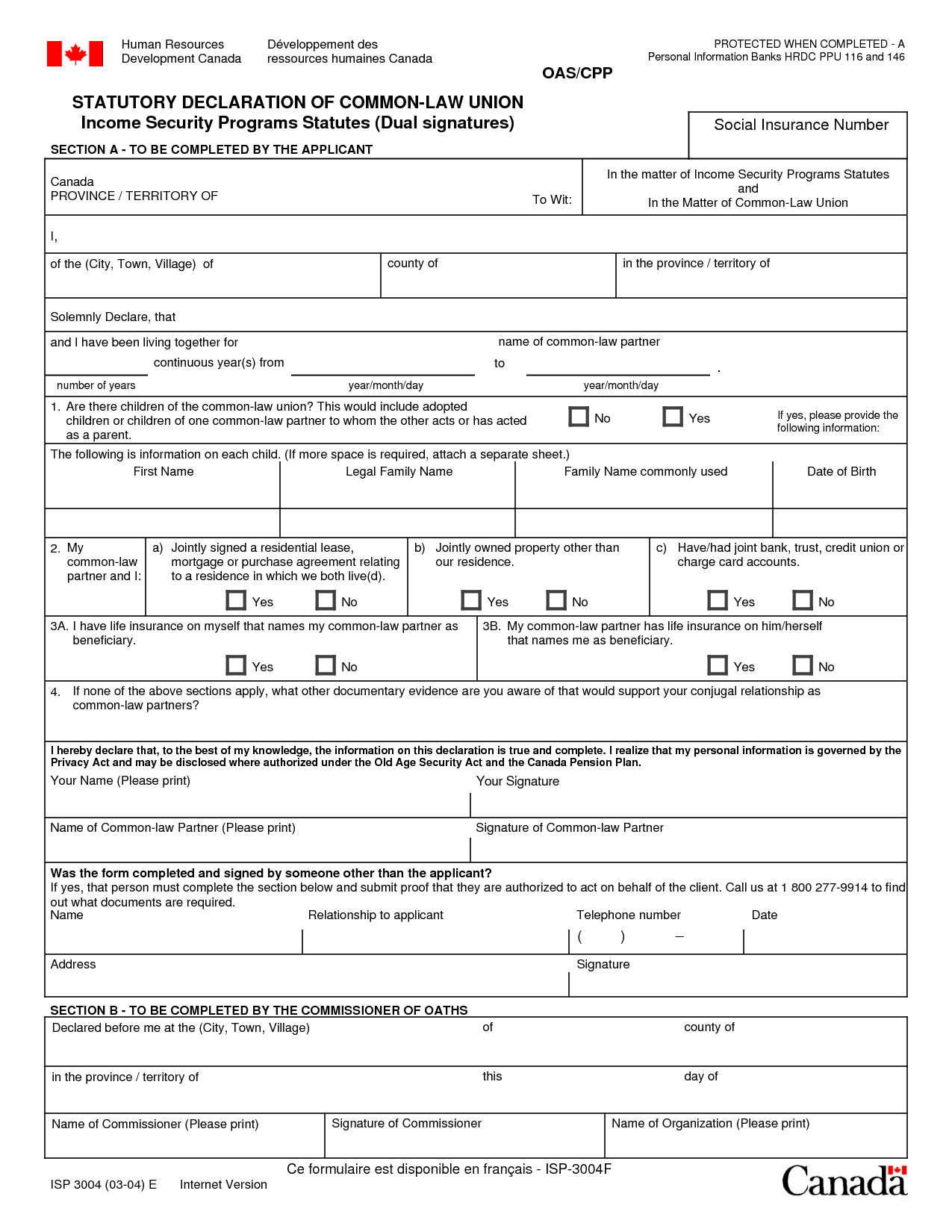 Statutory Declaration Form Canada