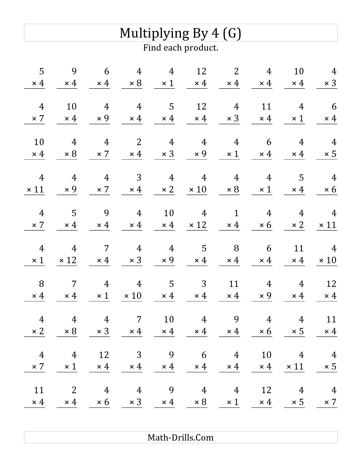 100 Multiplication Facts Worksheet Printable