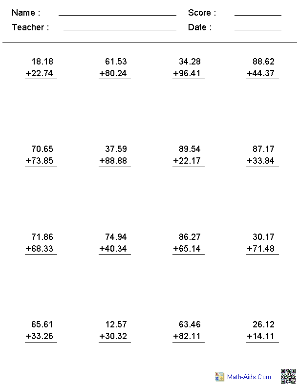 4th Grade Math Addition Worksheets