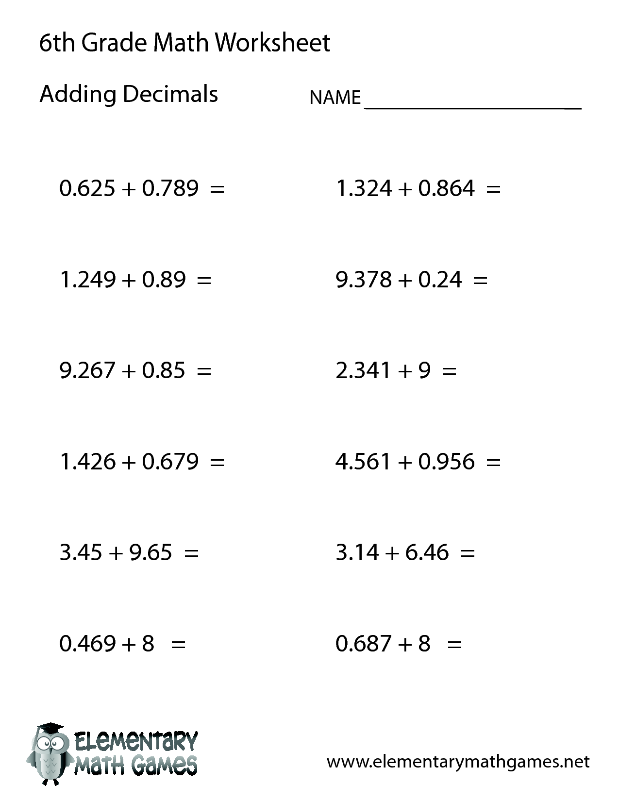 6th Grade Math Problems Worksheets