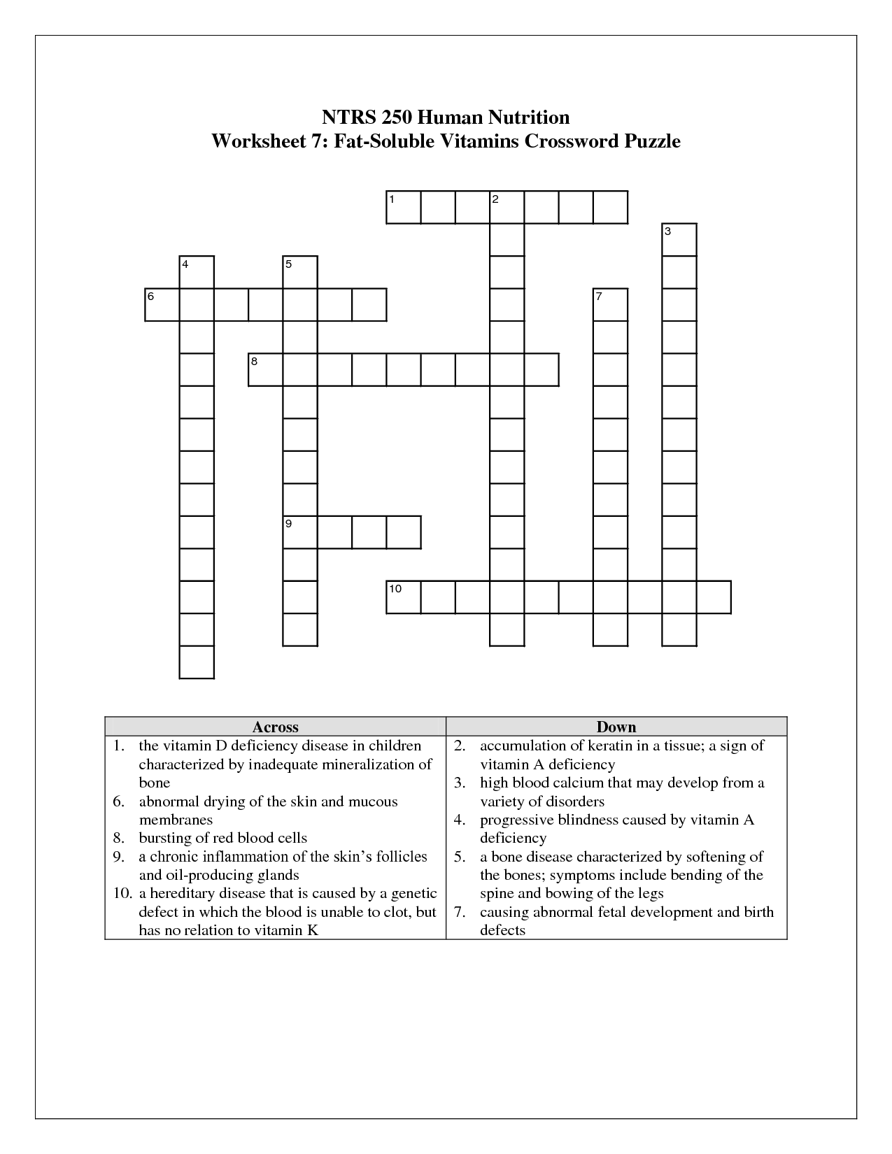 Crossword Puzzle Worksheets