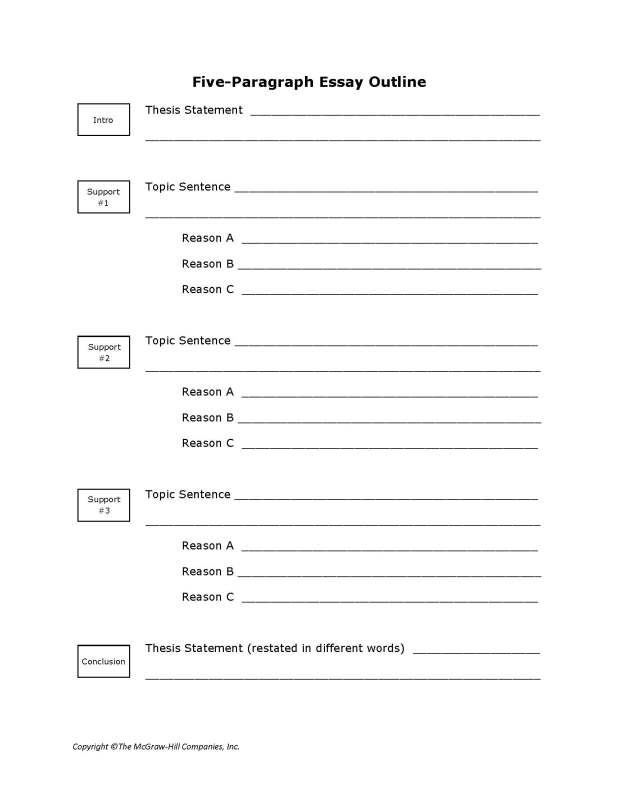 Five Paragraph Essay Outline Organizer