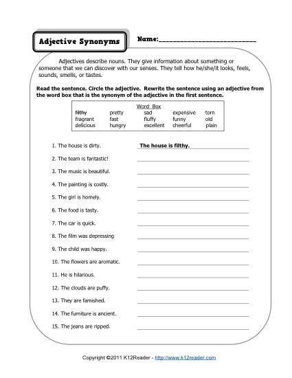 Free 2nd Grade Adjective Worksheets