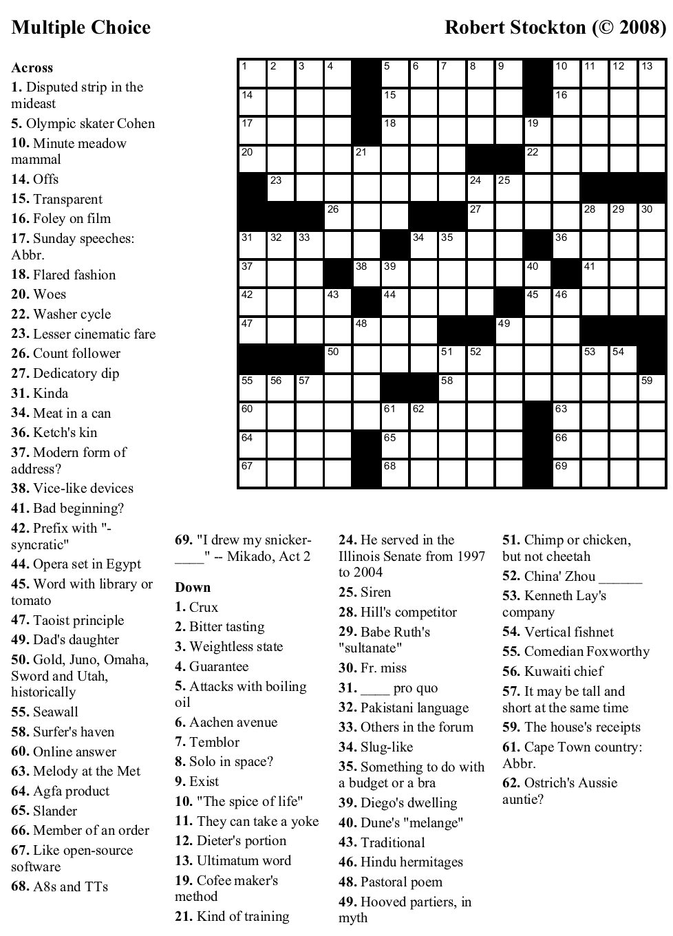 Free Printable Crossword Puzzles