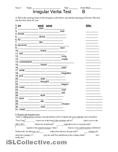 Free Printable Irregular Verbs Worksheets