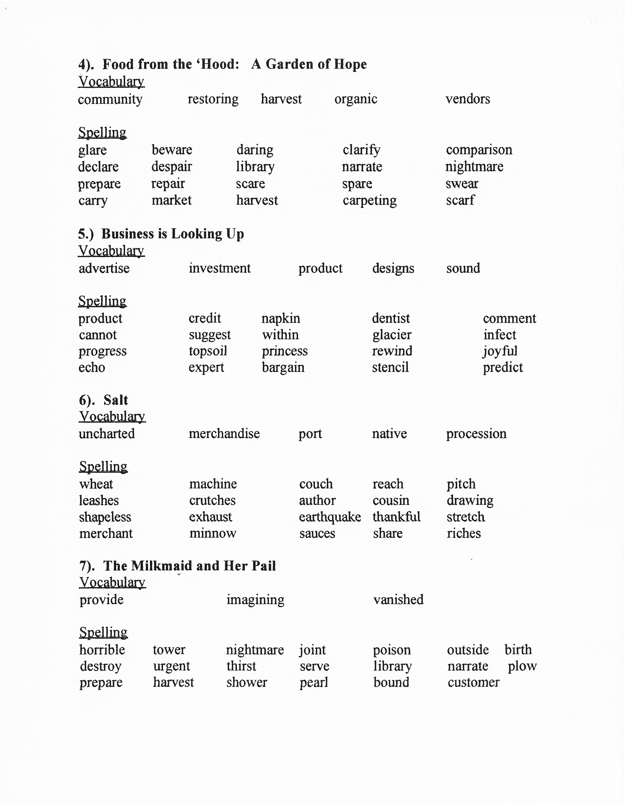 Free Printable Vocabulary Worksheets Grade 4