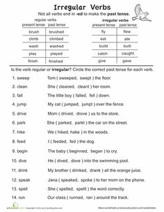 Irregular Verbs Worksheet 3rd Grade