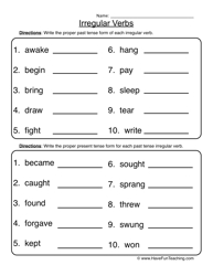 Irregular Verbs Worksheets