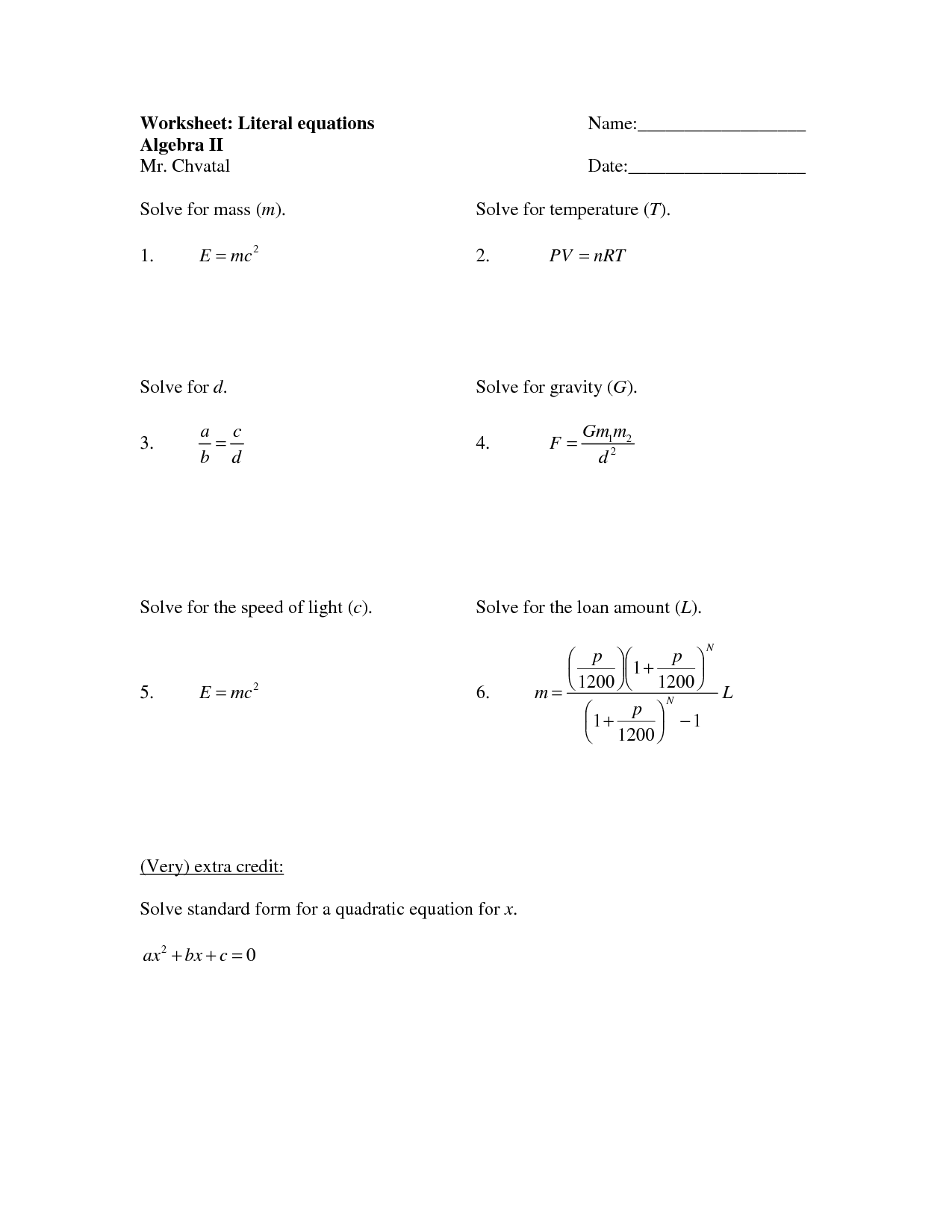 15 Literal Equations Worksheet Algebra 2 Math Worksheeto