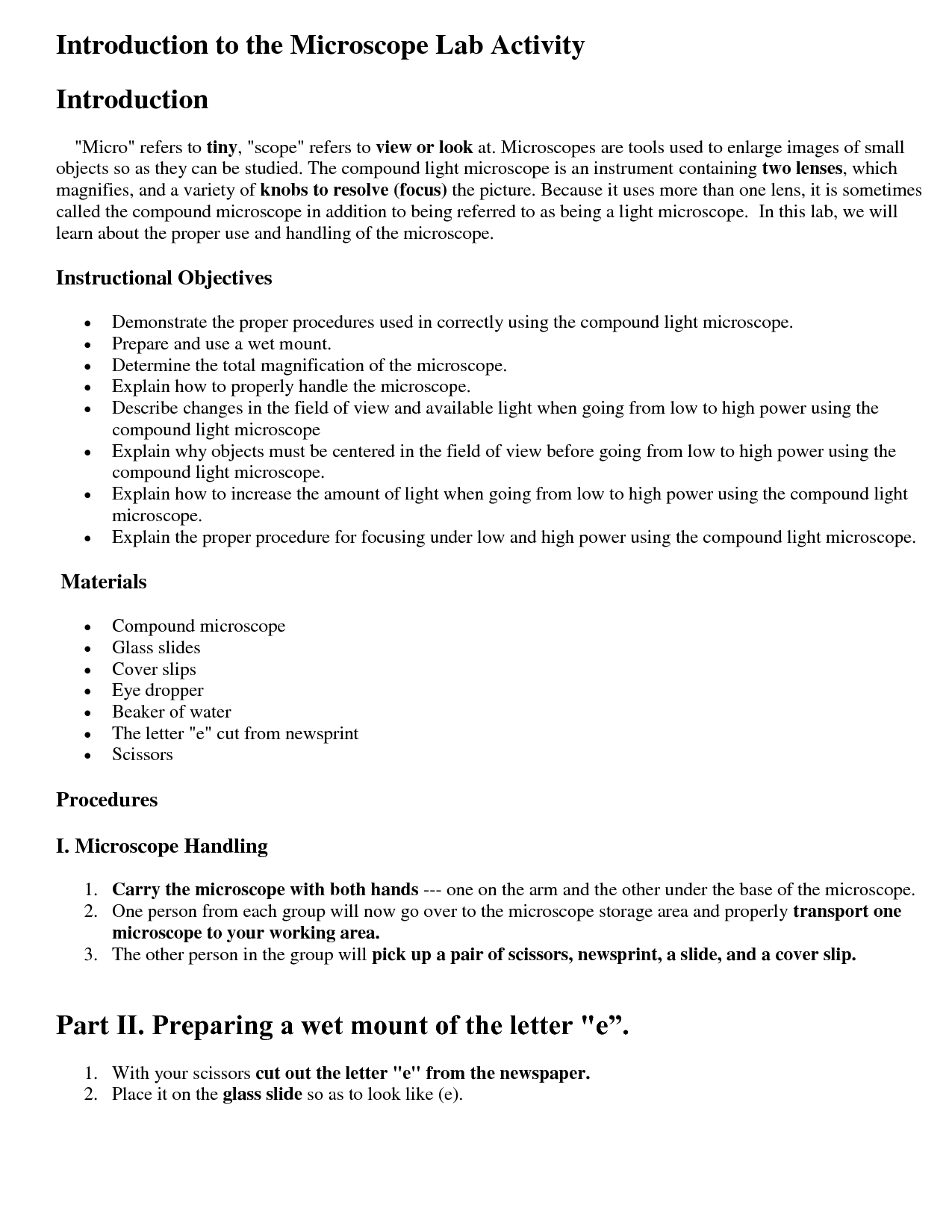 Microscope Lab Activity