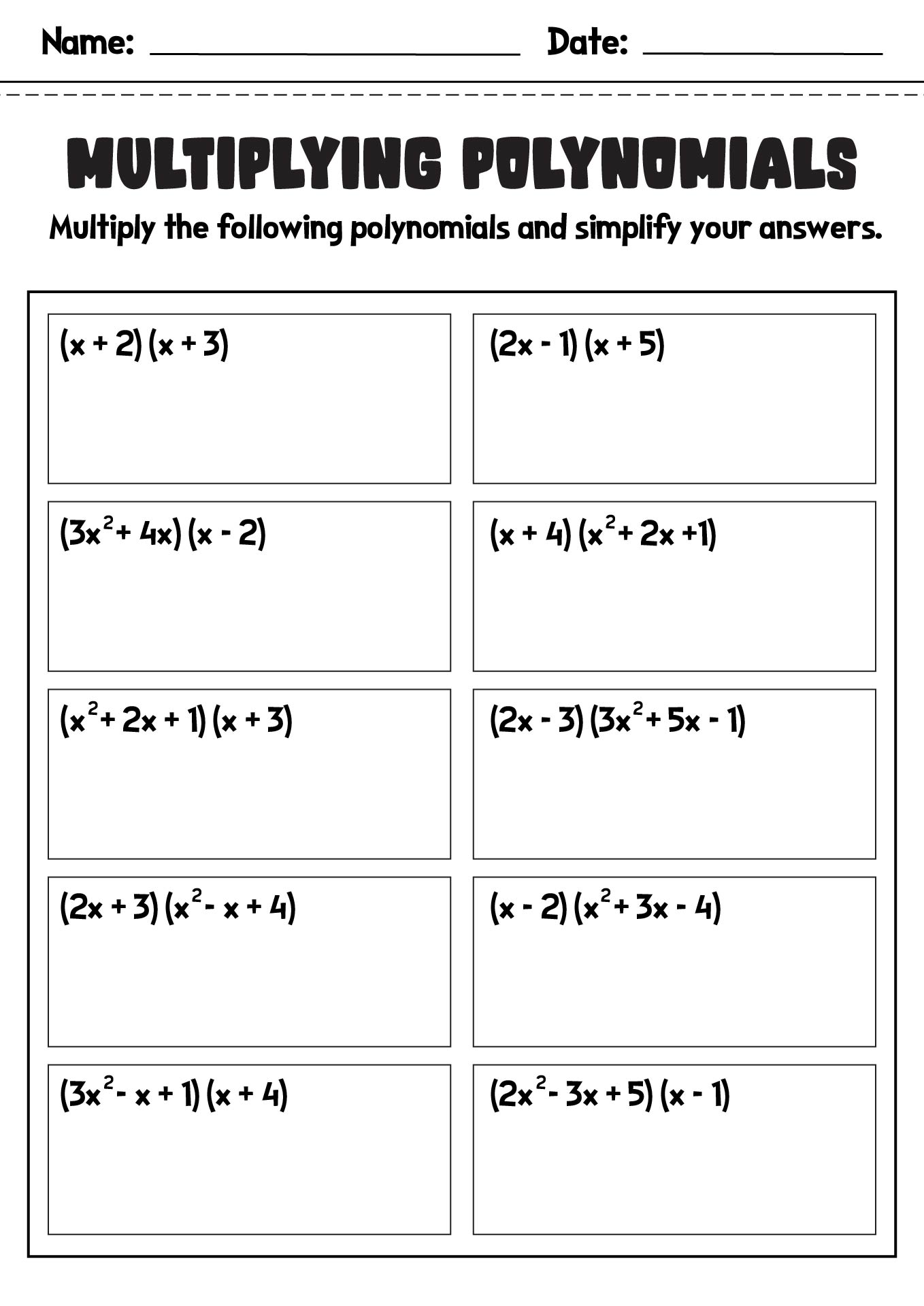 Multiplying Polynomials Worksheet Answers