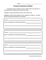 Physical Matter Properties Worksheet