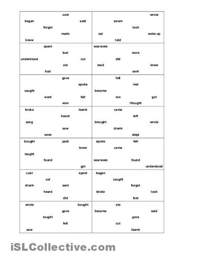 Simple Past Irregular Verbs Worksheet