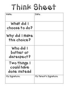 Student Behavior Think Sheet