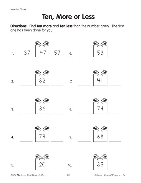 10 More Ten Less Worksheets